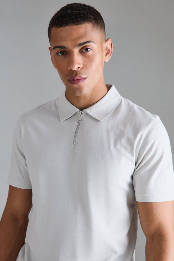 Slim-Fit Poloshirt mit Reißverschluss