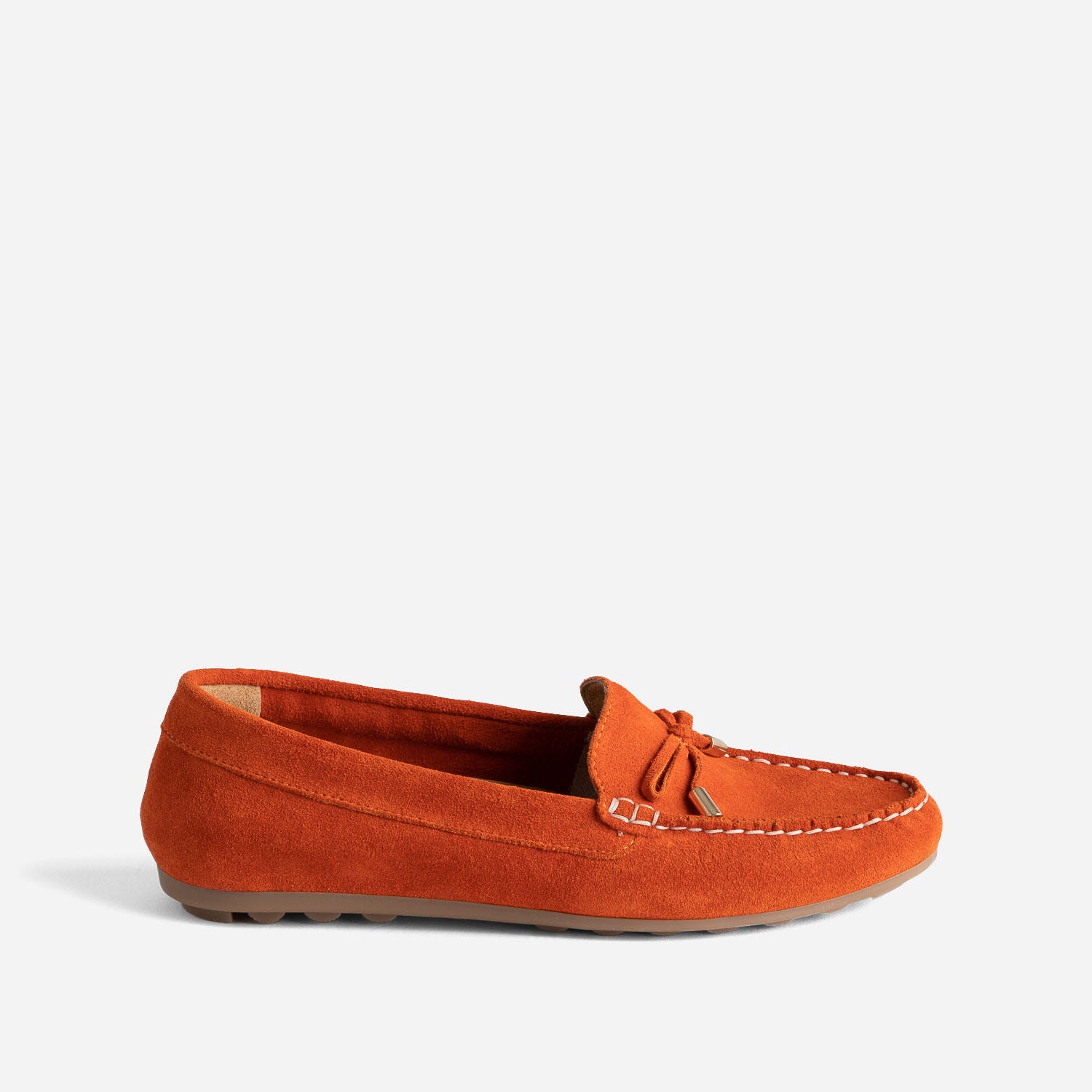 Mocassin rouge orangé en cuir velours
