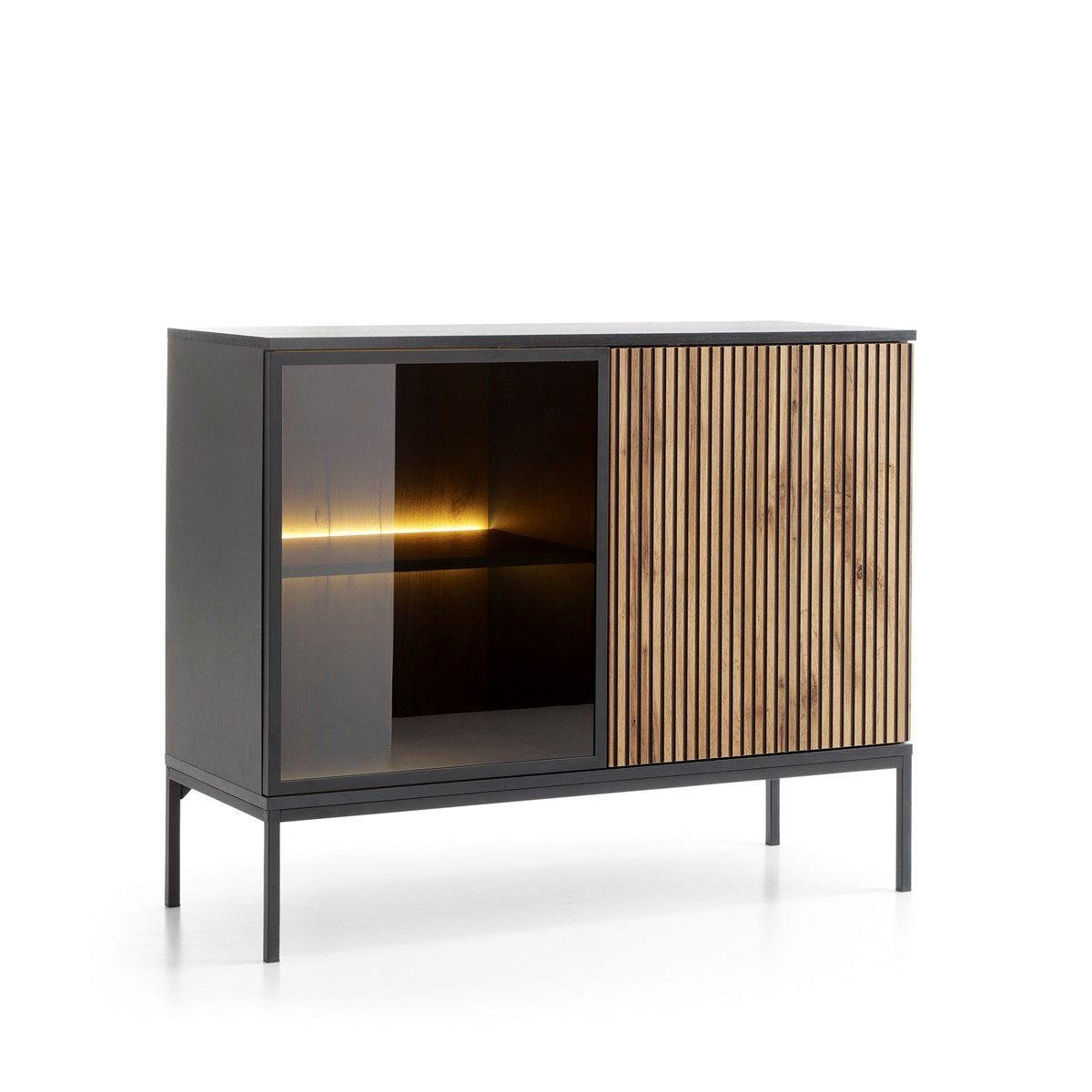 Compleo Kommode LINO (mit Fronten gefräst und gehärtetem Glas) Loft stil