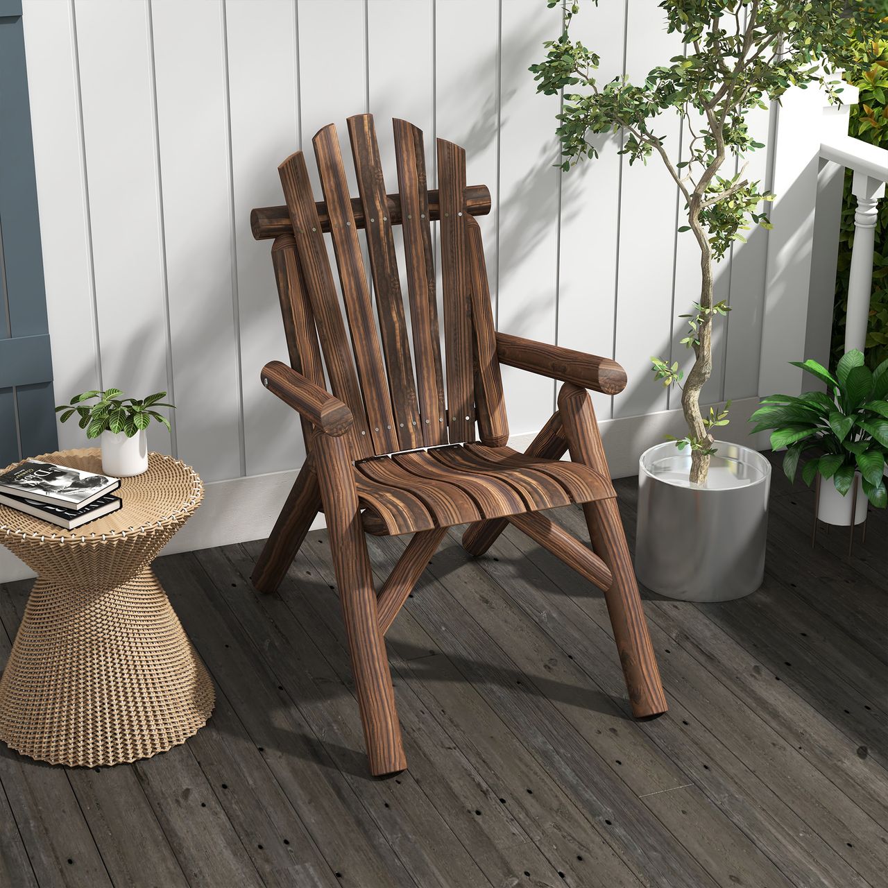 Outsunny Adirondack Gartenstuhl Holzstuhl Hochlehner Relaxstuhl Tannenholz Braun