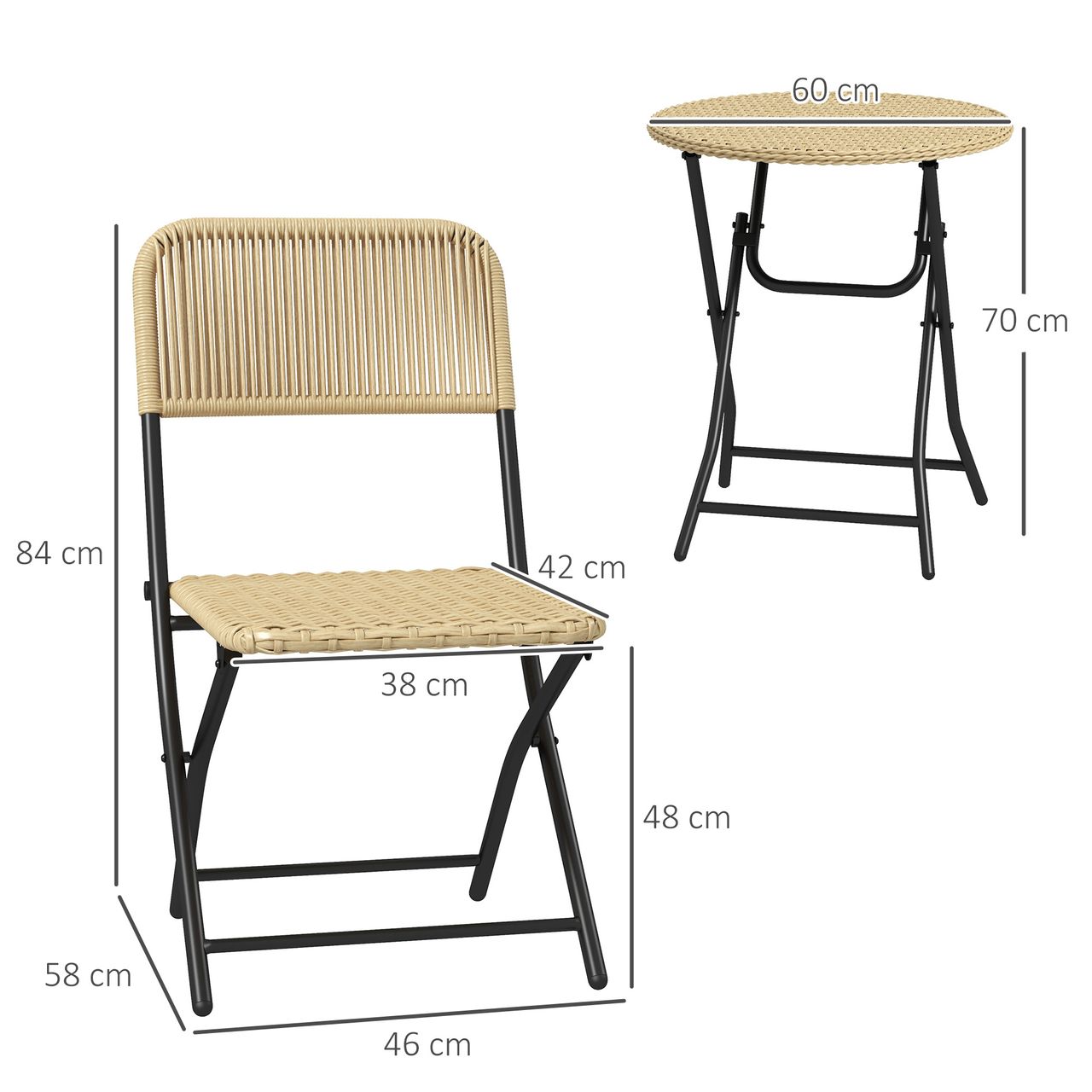 Outsunny Bistro-Set Rattanoptik 2 Stühle Beistelltisch Balkon-Sitzgarnitur Gelb