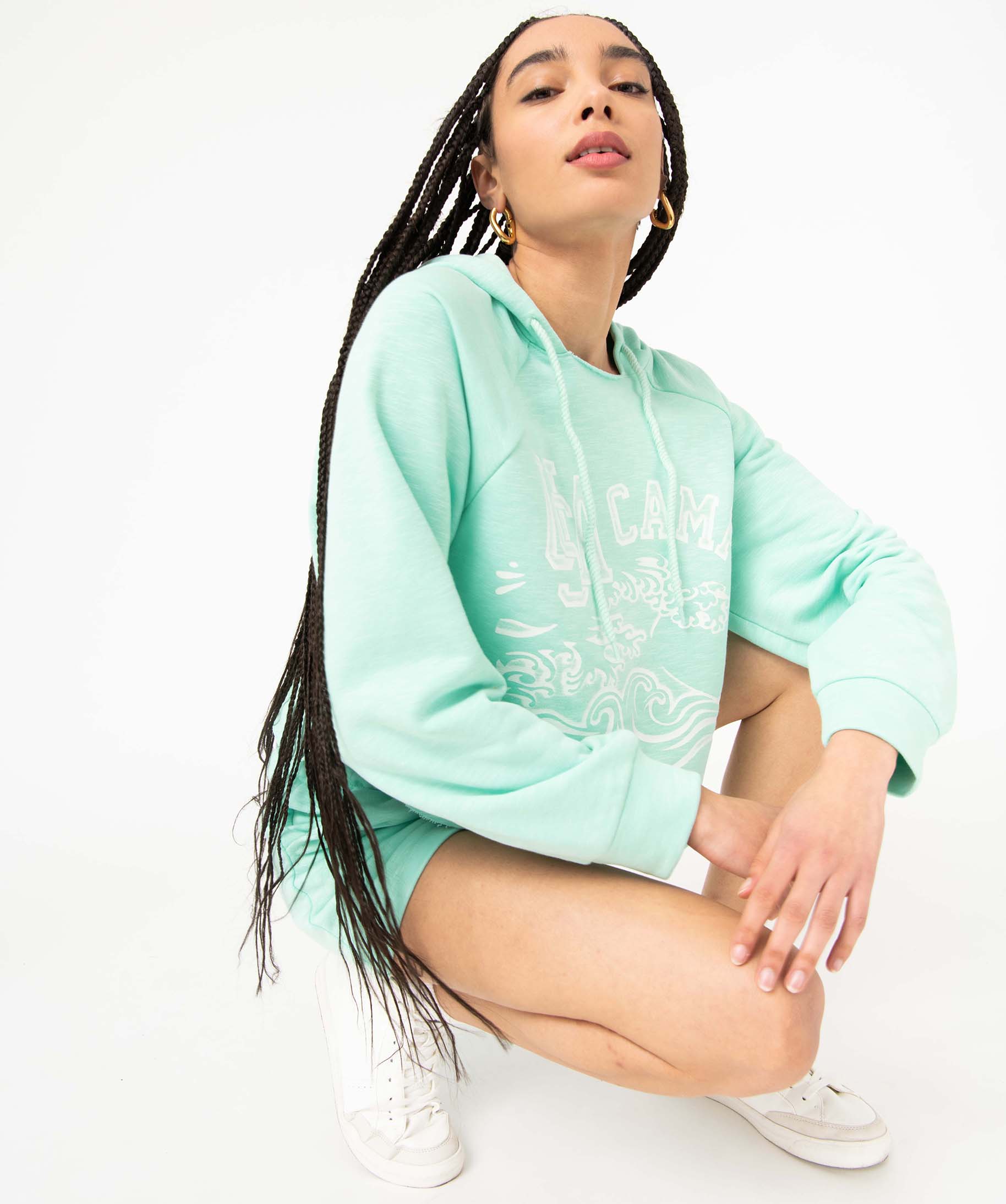 Sweat femme à capuche coupe courte - Camps United vert | GEMO