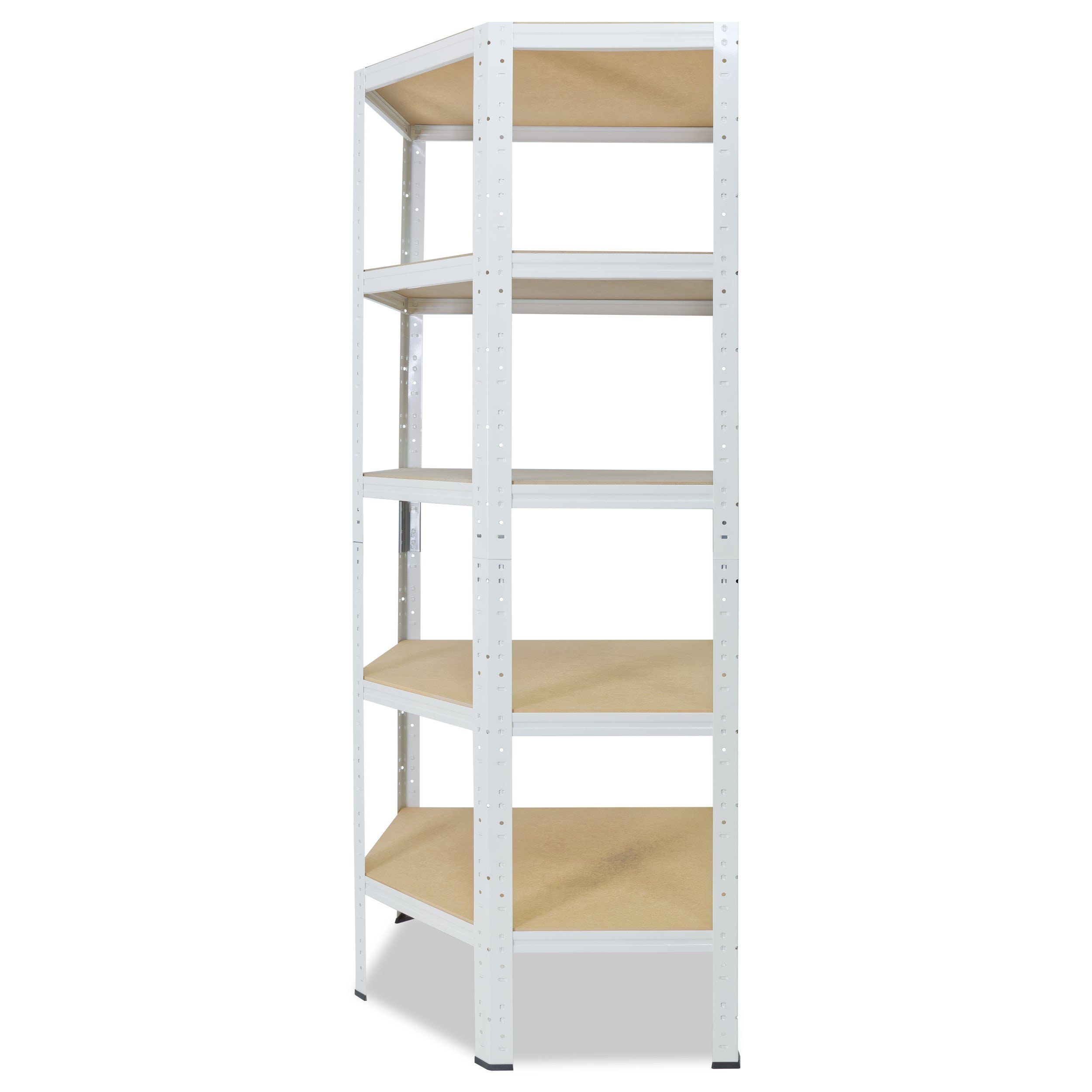 shelfplaza Eckregal HOME, 200x70x40cm weiß, Metall Eckregal stehend mit 5 Böden, Corner Shelf 175kg Tragkraft Schwerlastregal Ecke, Steckregal verzinkt Eckregal Keller Garagen Regal