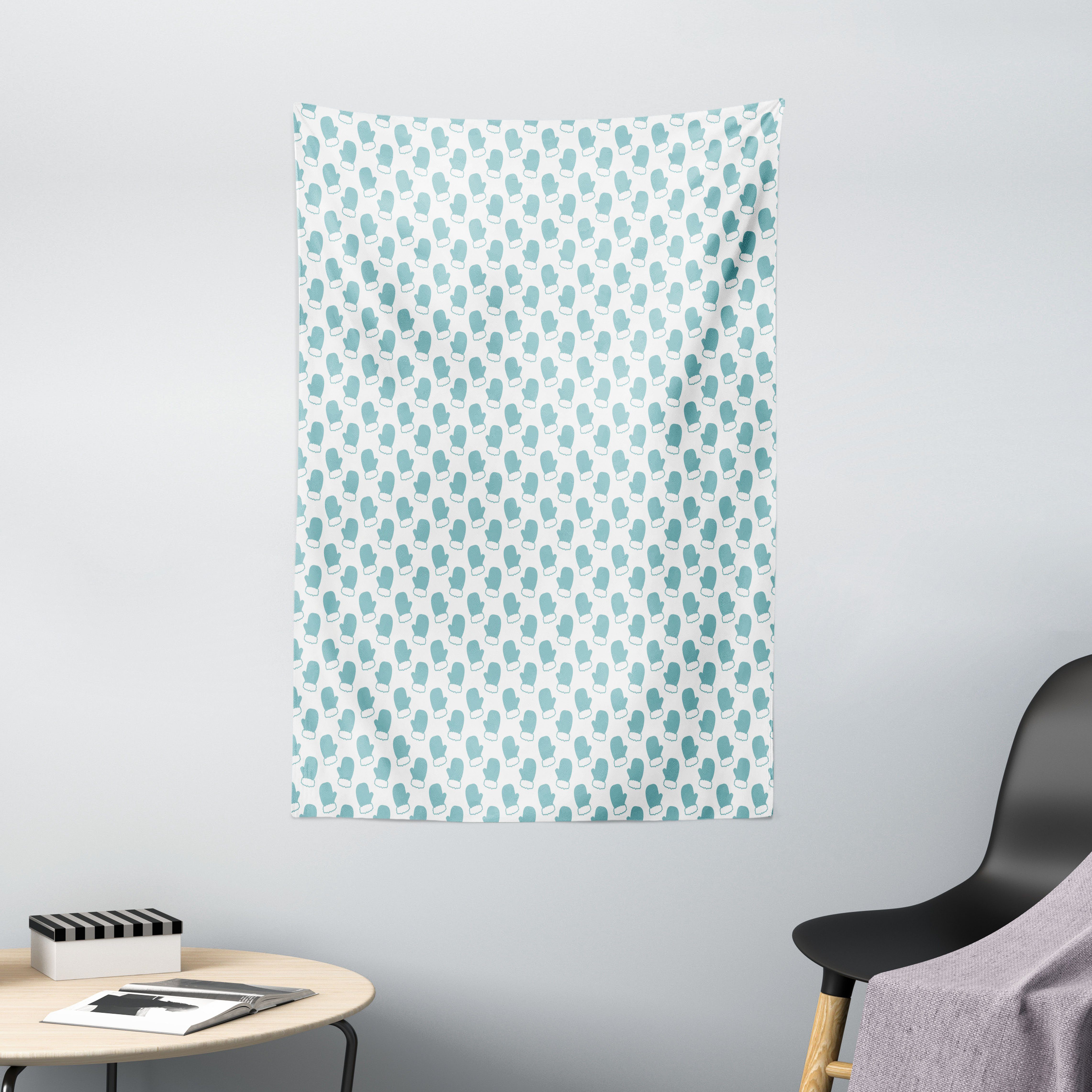 Wandteppich Wohnzimmer Schlafzimmer Wandtuch Seidiges Satin Wandteppich, Abakuhaus, rechteckig, Türkis Winter-Schnee-Handschuhe