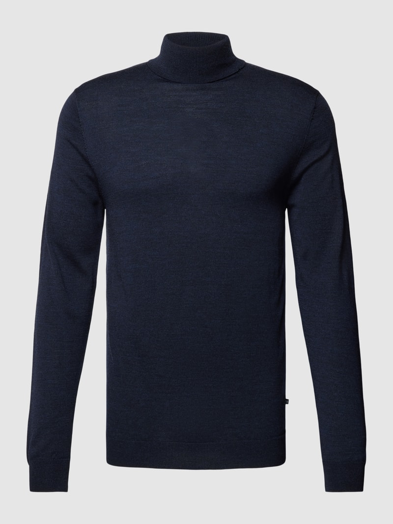 Rollkragenpullover mit Label-Detail Modell 'parcusman' in marineblau meliert