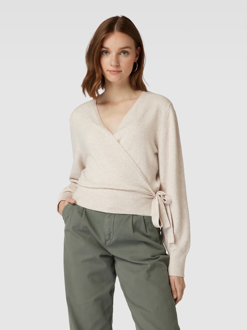 Strickjacke mit Schnürung in offwhite meliert