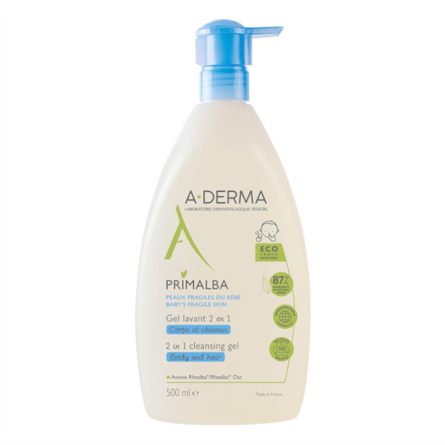 a-derma Primalba Gel Lavant 2 en 1 Bébé Corps et Cheveux