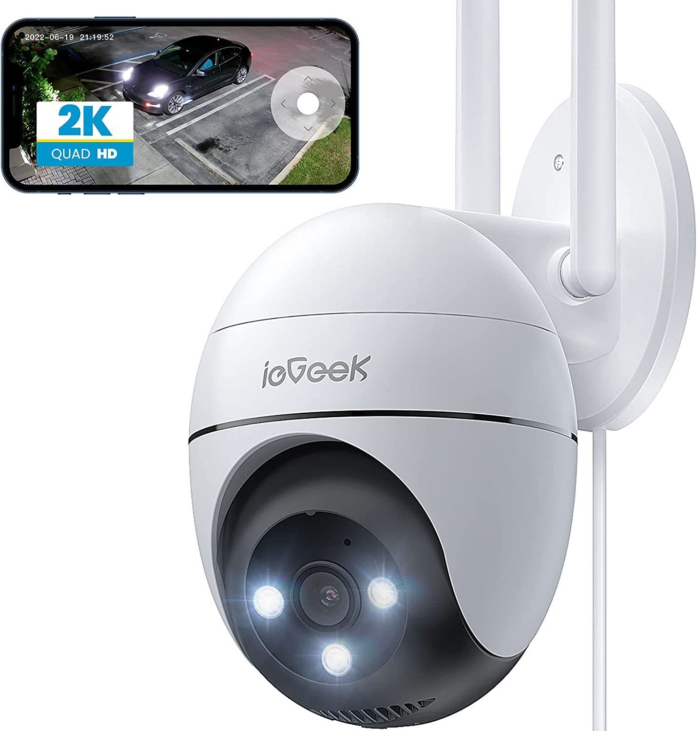 ieGeek ieGeek 2K Überwachungskamera Aussen WLAN PTZ IP Kamera überwachung Überwachungskamera (AuBenbereich, Outdoor, außen, 3dBi wifi antenna, Alarmbenachrichtigung, Videoverlauf,Mit der Familie teilen,All-in-1 APP, WiFi Dome Camera,Farbiger Nachsich