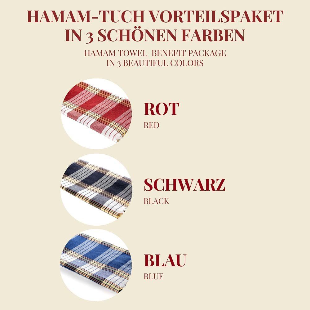 Carenesse Hamamtücher 3x Classic rot 80x170 cm Pestemal Fouta Saunatuch Strandtuch Handtuch, 100% Baumwolle (3-St), 100% Baumwolle saugfähig & schnelltrocknend beach towel Backpacker