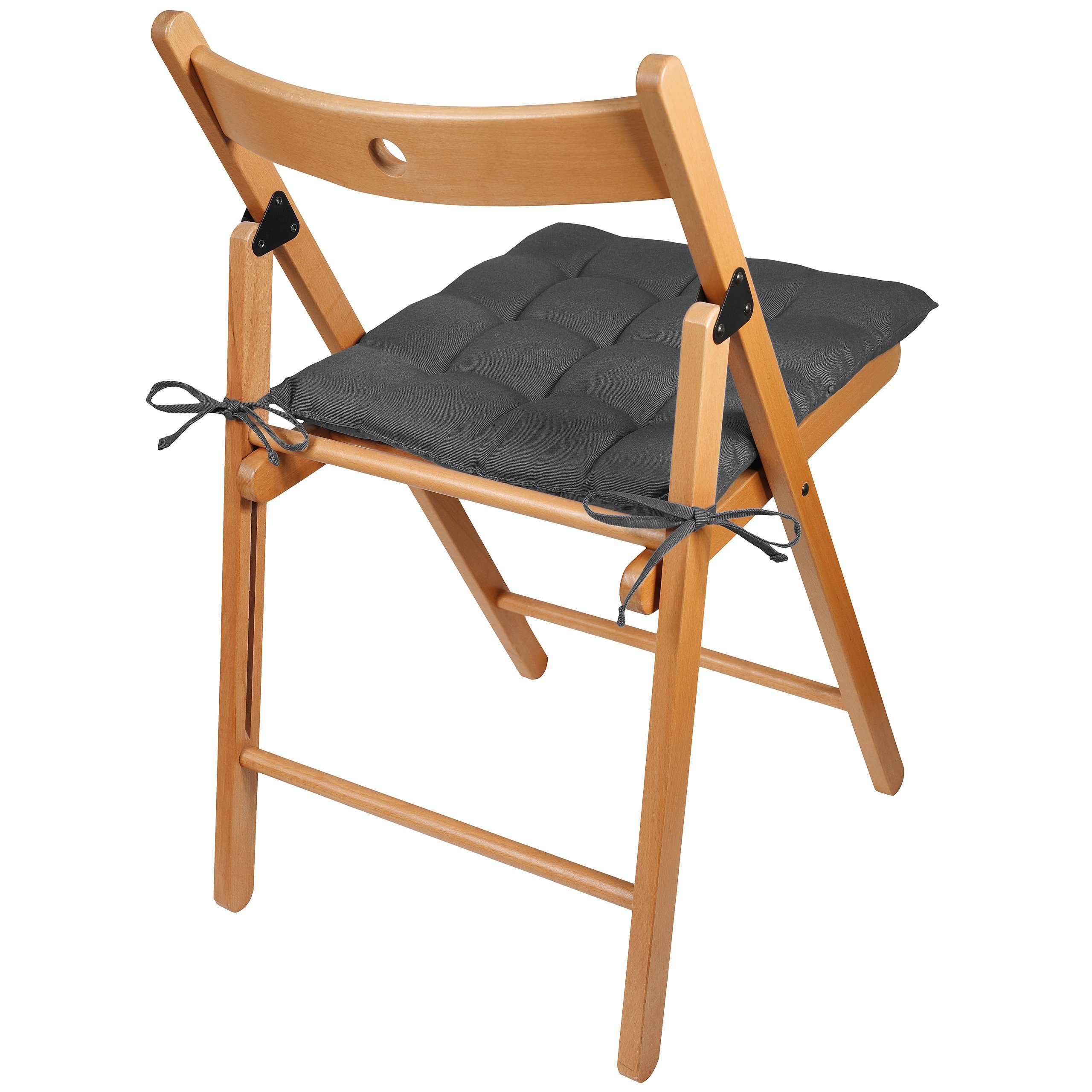 NatureMark Sitzkissen Sitzkissen 40 X 40 CM, 4er Pack Stuhlkissen mit Bändern Gr. 40x40 cm Sitzkissen gefüllt, Anthrazit
