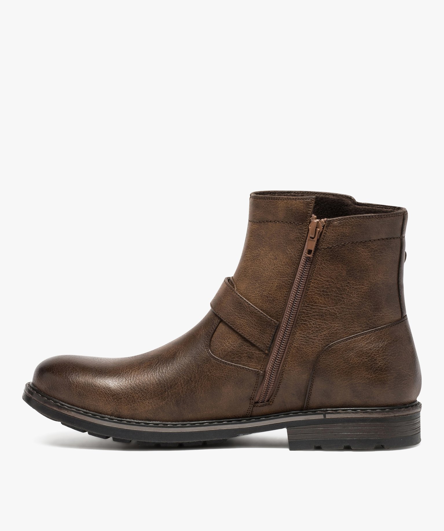 Boots homme à boucles décoratives et doublure chaude marron | GEMO