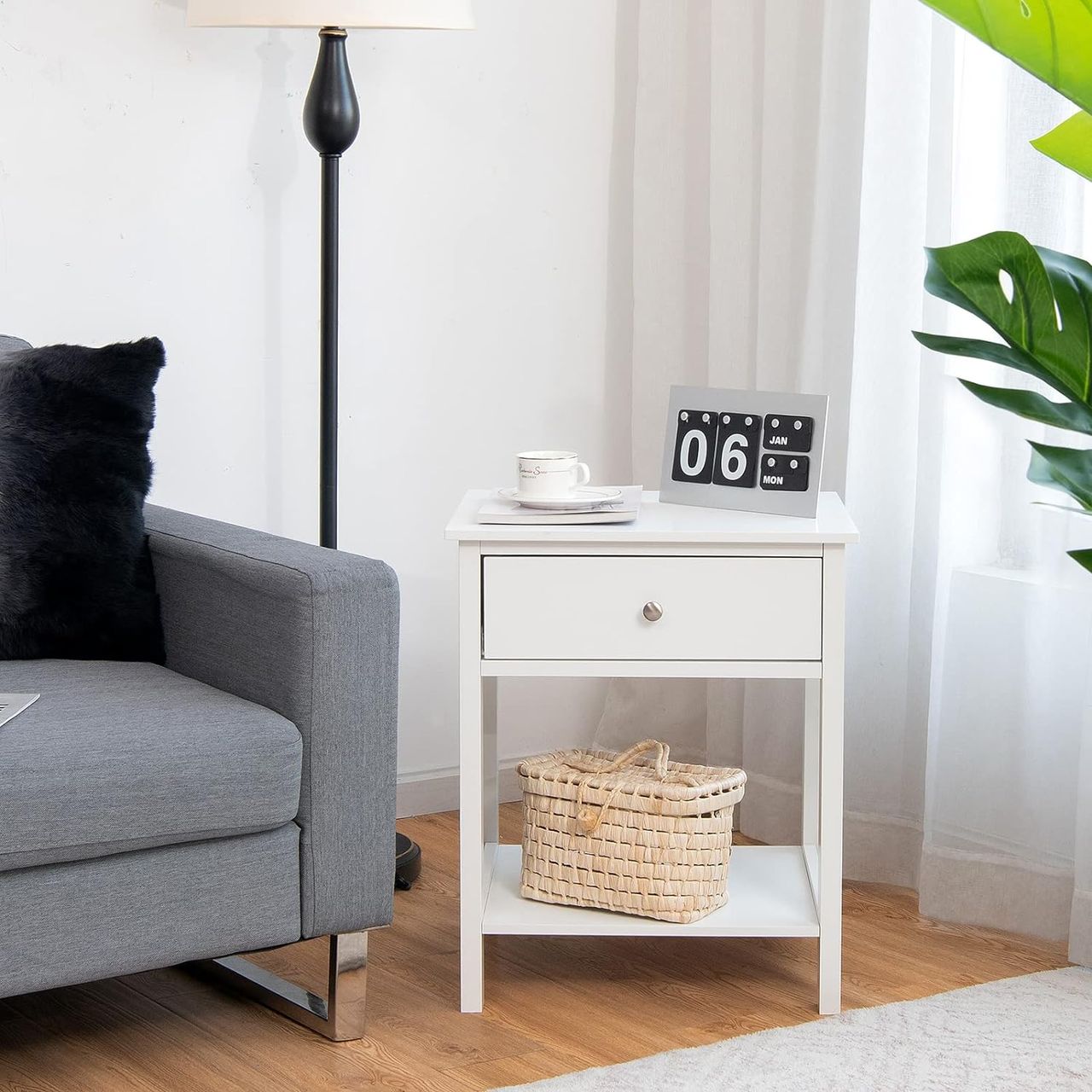 Costway Nachttisch mit Schublade, Beistelltisch 2 Ebene Holz