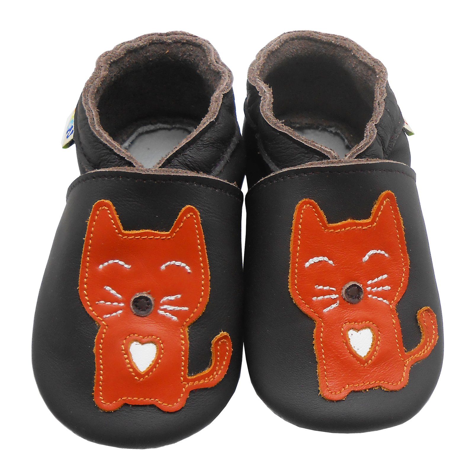 Yalion Weiche Leder Lauflernschuhe Hausschuhe Lederpuschen Katze Schwarz Krabbelschuh