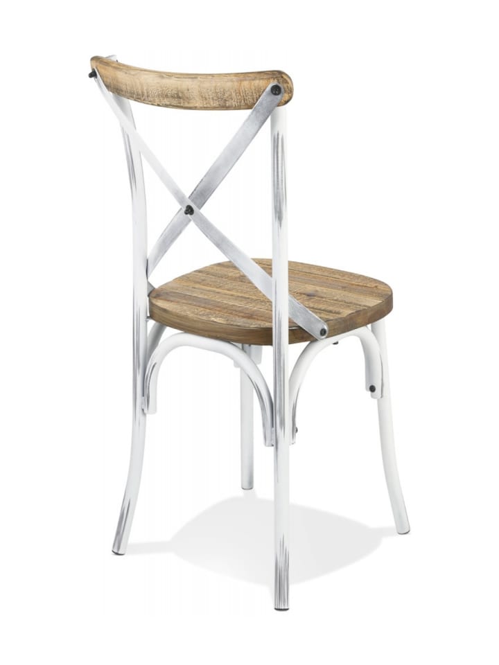 KADIMA DESIGN Küchenstuhl aus Walnussholz mit Metallbeinen, Rustikaler Vintage in Braun-Weiß günstig kaufen onesize
