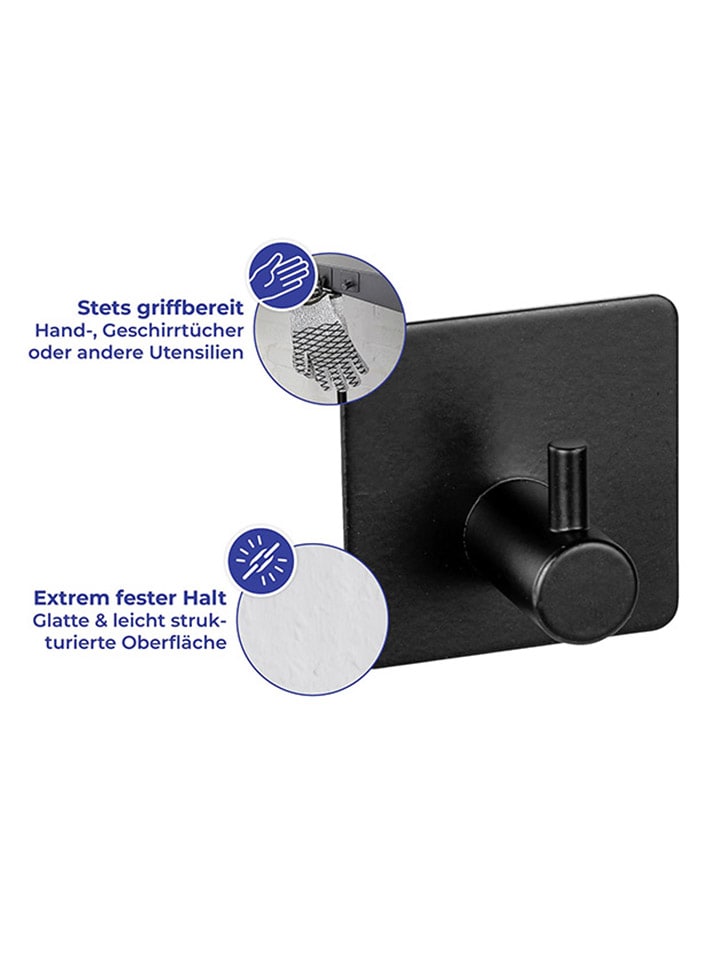 Wenko 2er-Set: Wandhaken in Schwarz - (B)4,5 x (H)4,5 x (T)3 cm günstig kaufen onesize