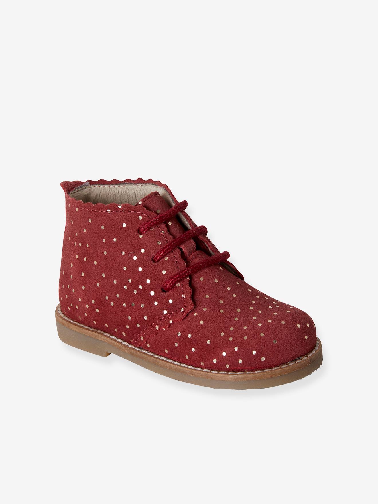Bottines lacées cuir bébé fille bordeaux