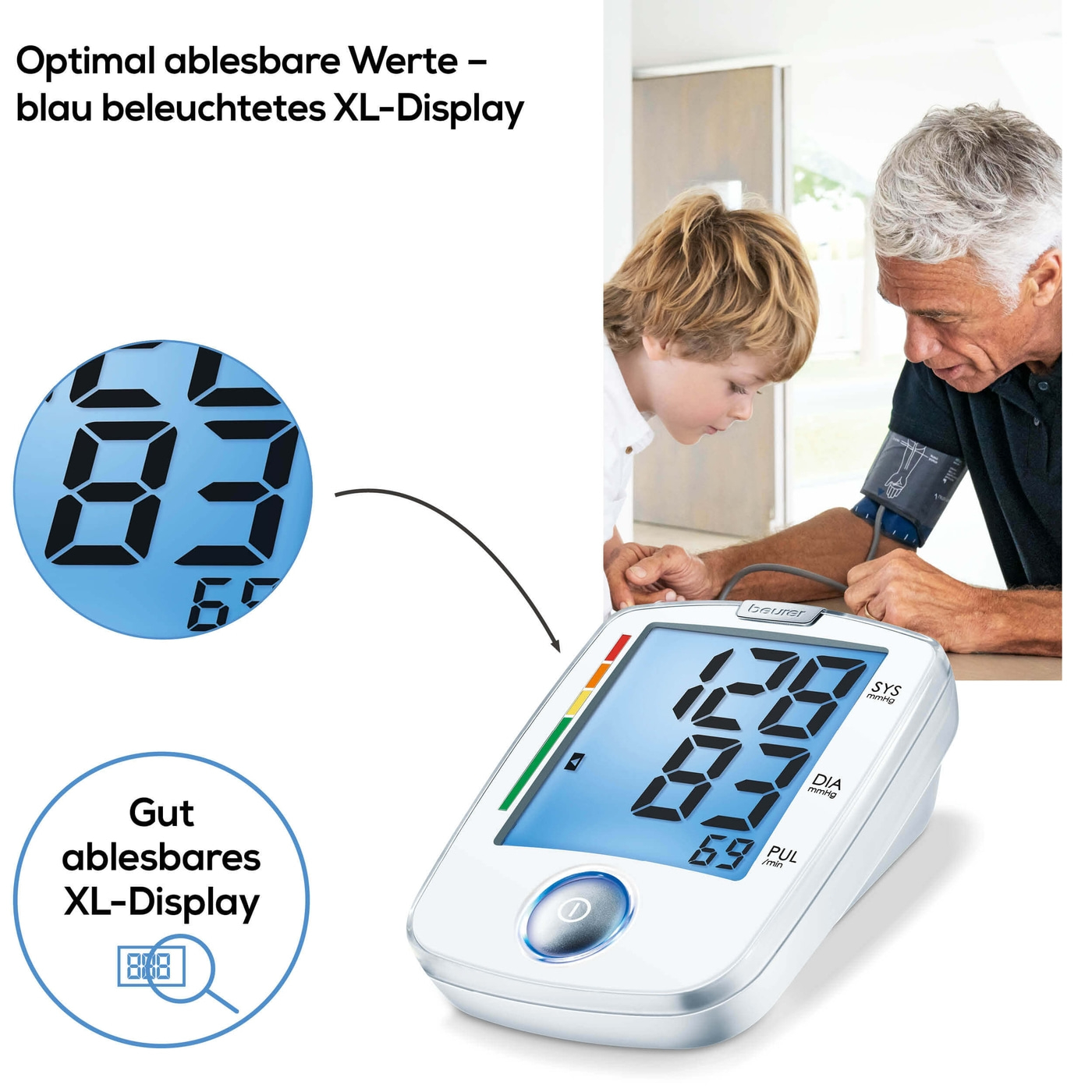 Beurer Oberarm-Blutdruckmessgerät BM 44-Einfach bedienbares Oberarm-Blutdruckmessgerät mit beleuchtetem XL-Display