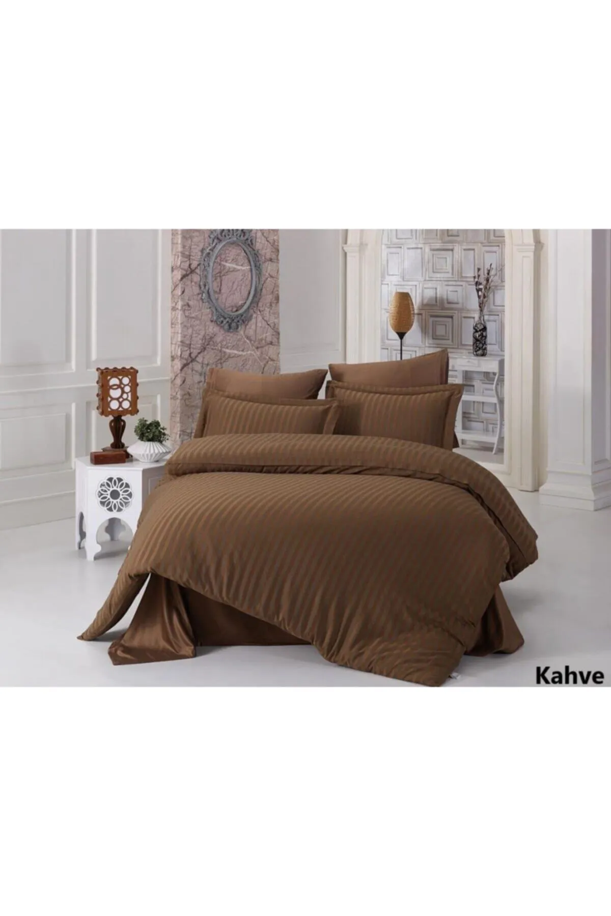 Karna Home  Perla Doppelbett-Bettbezug-Set aus Bambus, braun