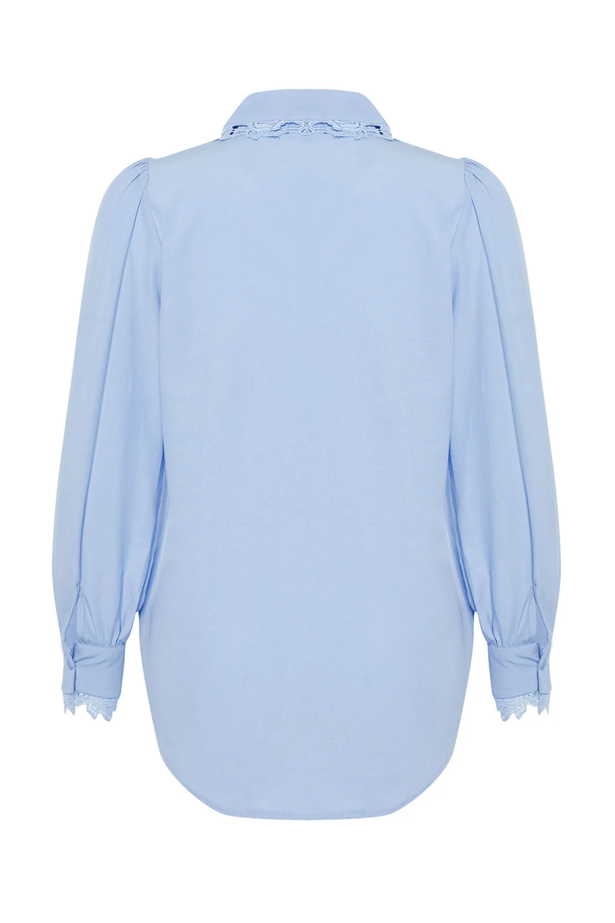Trendyol Modest  Blaues Hemd aus Baumwollgewebe mit Spitzenstickerei und detaillierter Stickerei TCTSS24TG00022