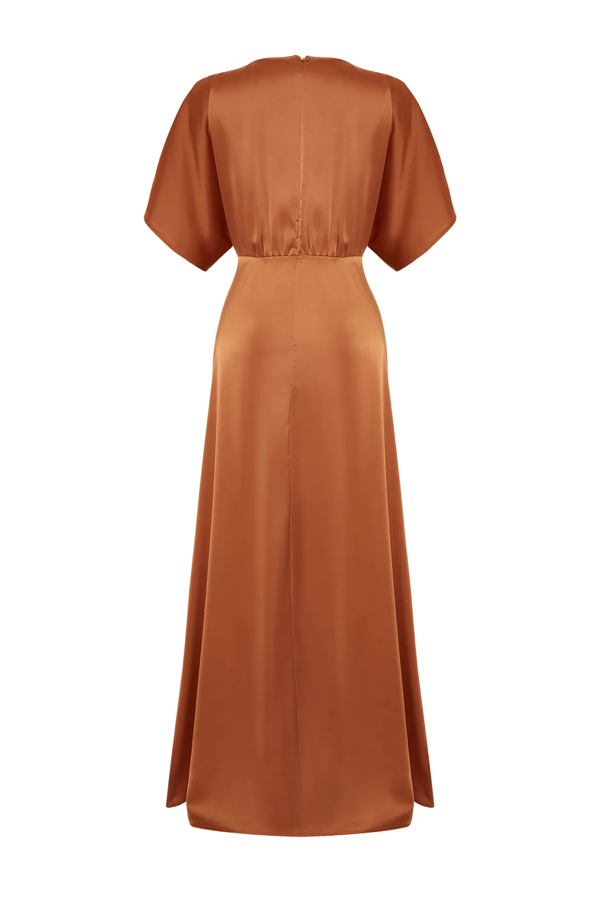 Trendyol Collection  Braunes Abendkleid mit Taillenöffnung/Skater-Webstoff, langes Nachtsatin TPRSS24AE00008