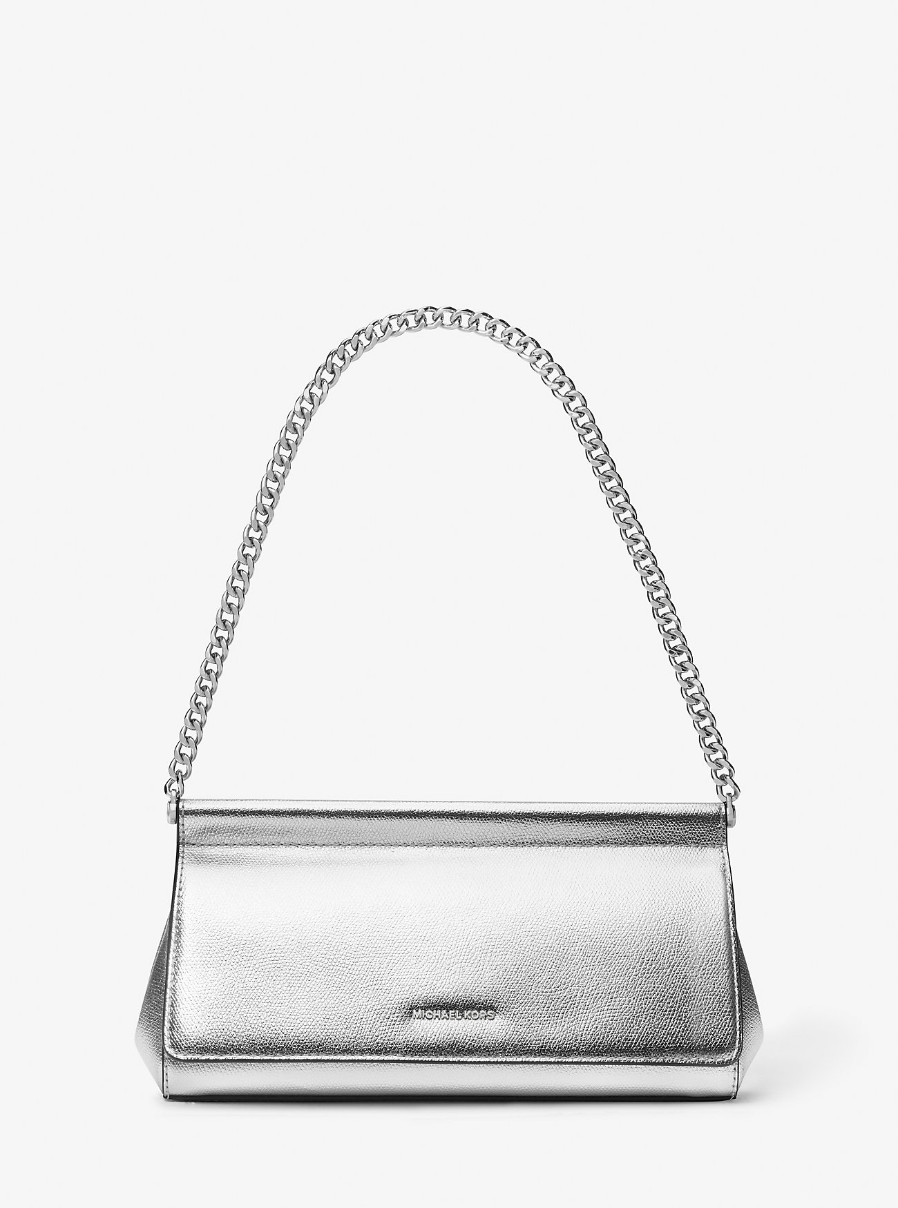 Carmine Medium Metallic Pebbled Leather Pochette - SILVER