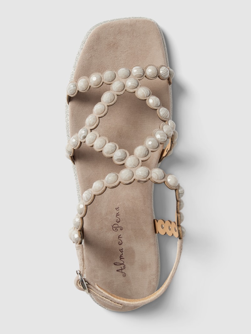 Sandalen aus Leder mit Ziersteinbesatz in taupe