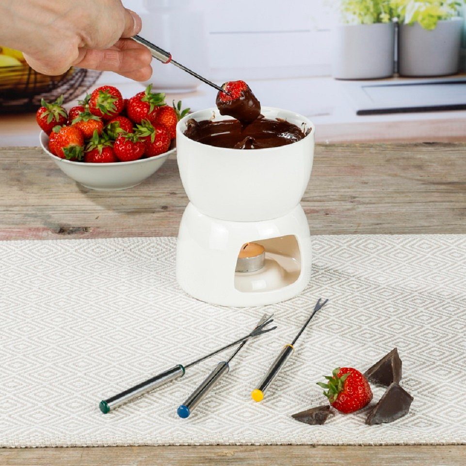 Haushalt International Fondue Käse- Schokoladen-Fondue, 4 Fonduegabeln, Stövchen