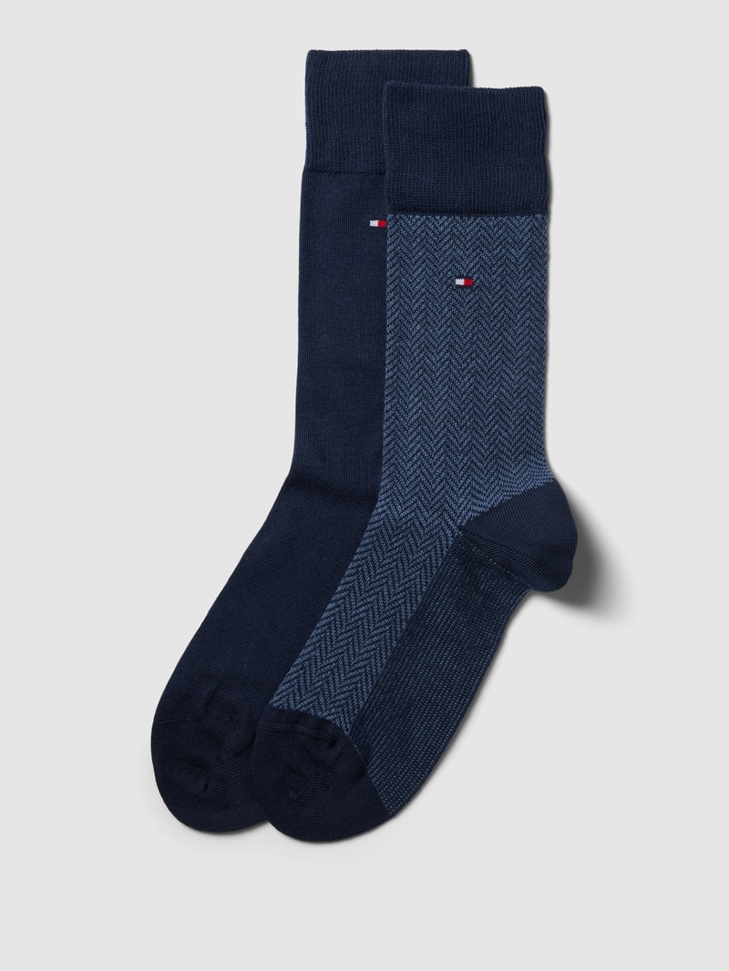Socken mit Label-Details Modell 'Herringbone' im 2er-Pack in dunkelblau