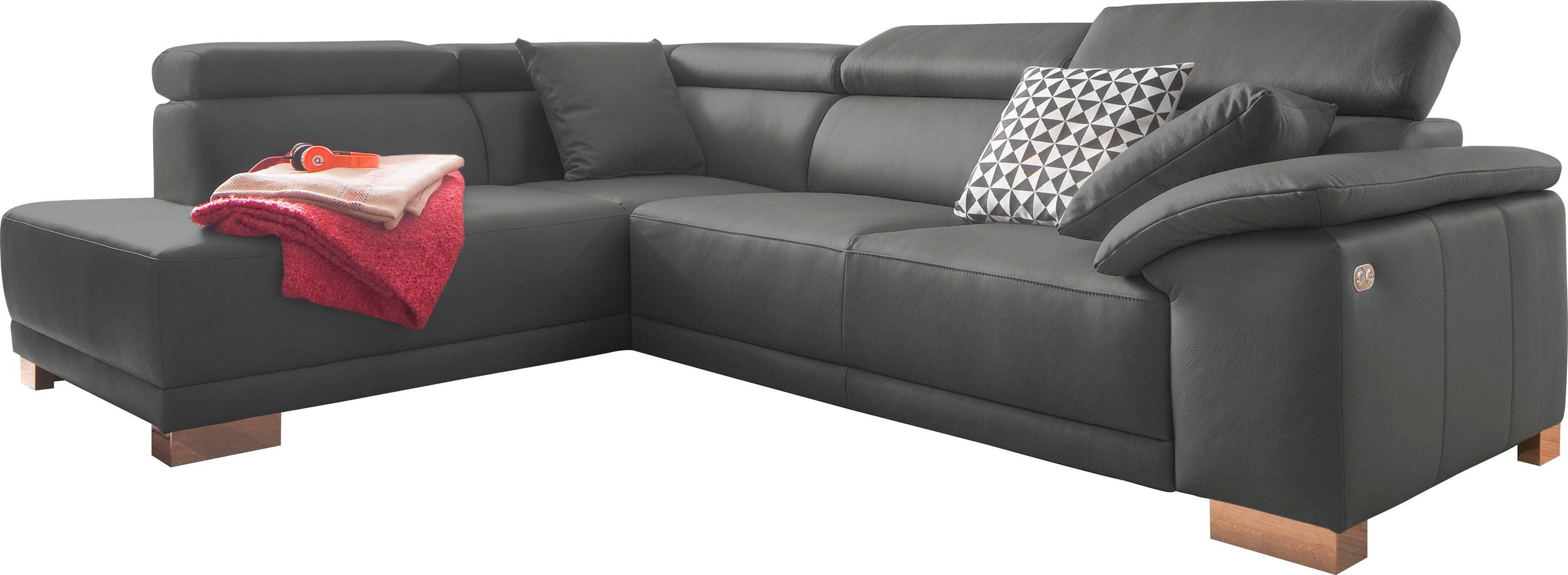3C Candy Ecksofa, Kopfteilverstellung, wahlweise elektronischem Sitzvorzug, in Dickleder