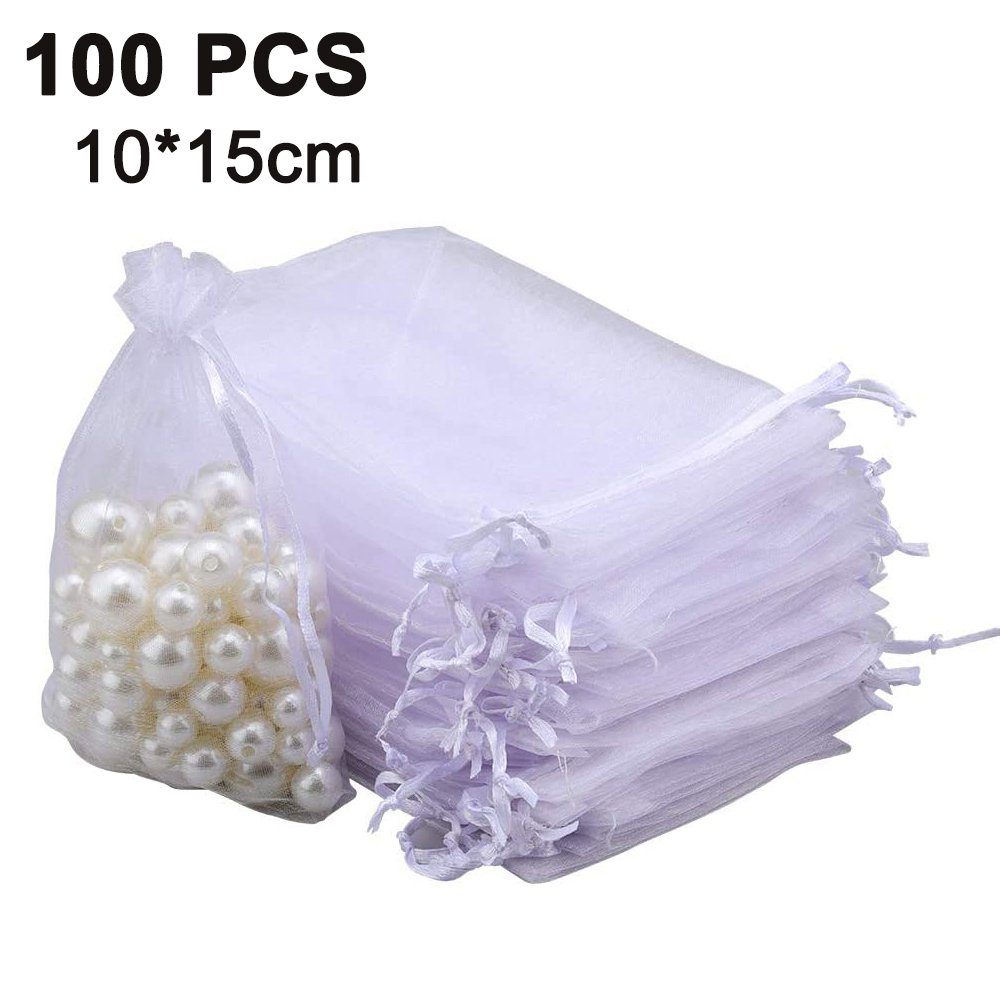 Lubgitsr Aufbewahrungstasche 100 Stück Organzasäckchen 10 X 15cm Organza Säckchen, Schmuckbeutel (100-tlg)