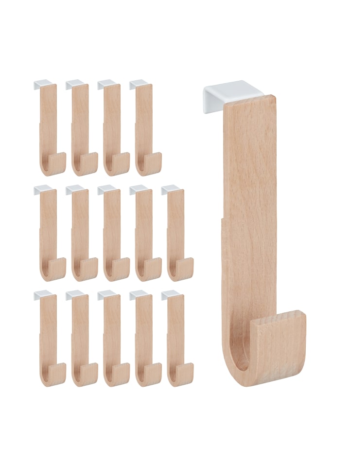 relaxdays 15x Türhaken in Weiß/Natur - (B)2,5 x (H)13 x (T)6 cm günstig kaufen onesize