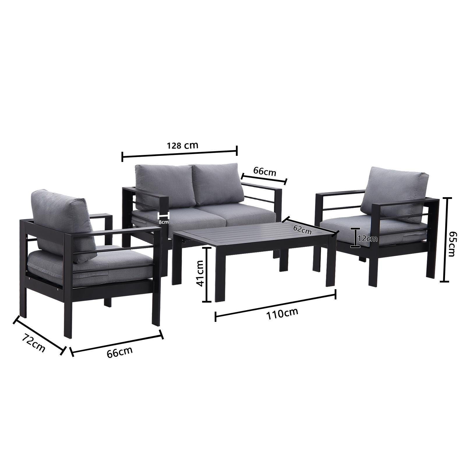 MeXo von GLP HOME Balkonset Minimal-Art, Modisches Alu-Möbel Set, Sofa separat erhältlich können, (Gartengarnitur mit Kaffeetisch, 12-tlg)