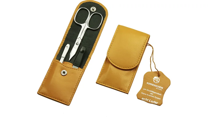 Kniebes Taschenmaniküre-Etui Nappa-Leder 3-teilig maisgelb
