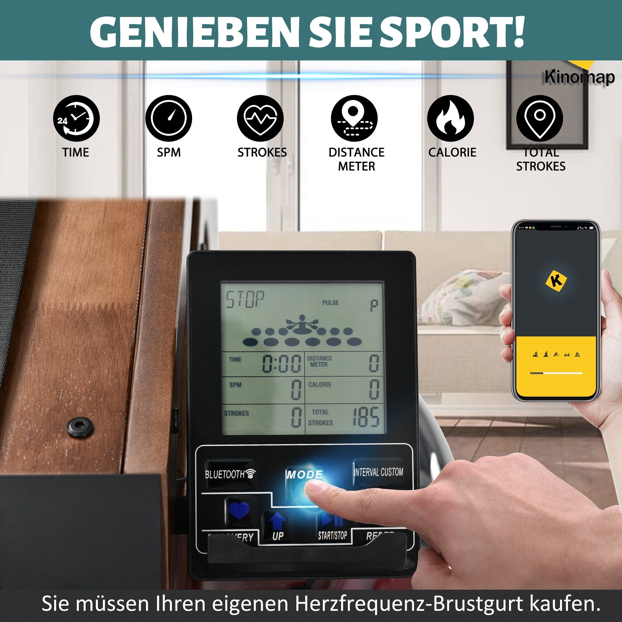 Mould King Rudergerät Faltbare Wasserwiderstands-Rudergerät mit Kinomap APP Innenraum Heim