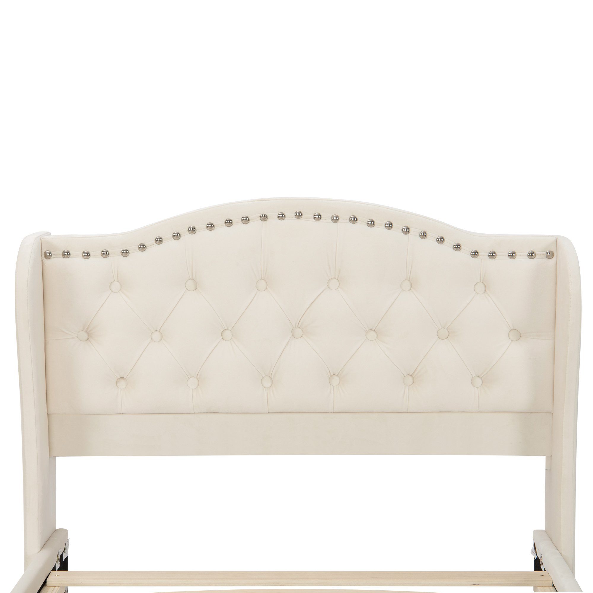 Flieks Polsterbett, Samt Einzelbett mit Polsterkopfteil und Lattenrost 90x200cm Beige