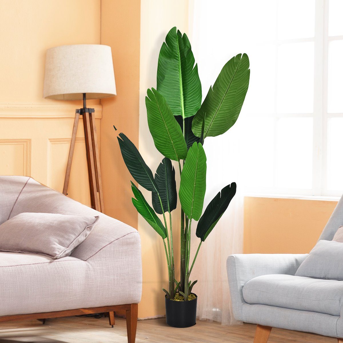 Kunstbaum, COSTWAY, Tropische Palme, mit Topf & 10 Blättern, 160cm