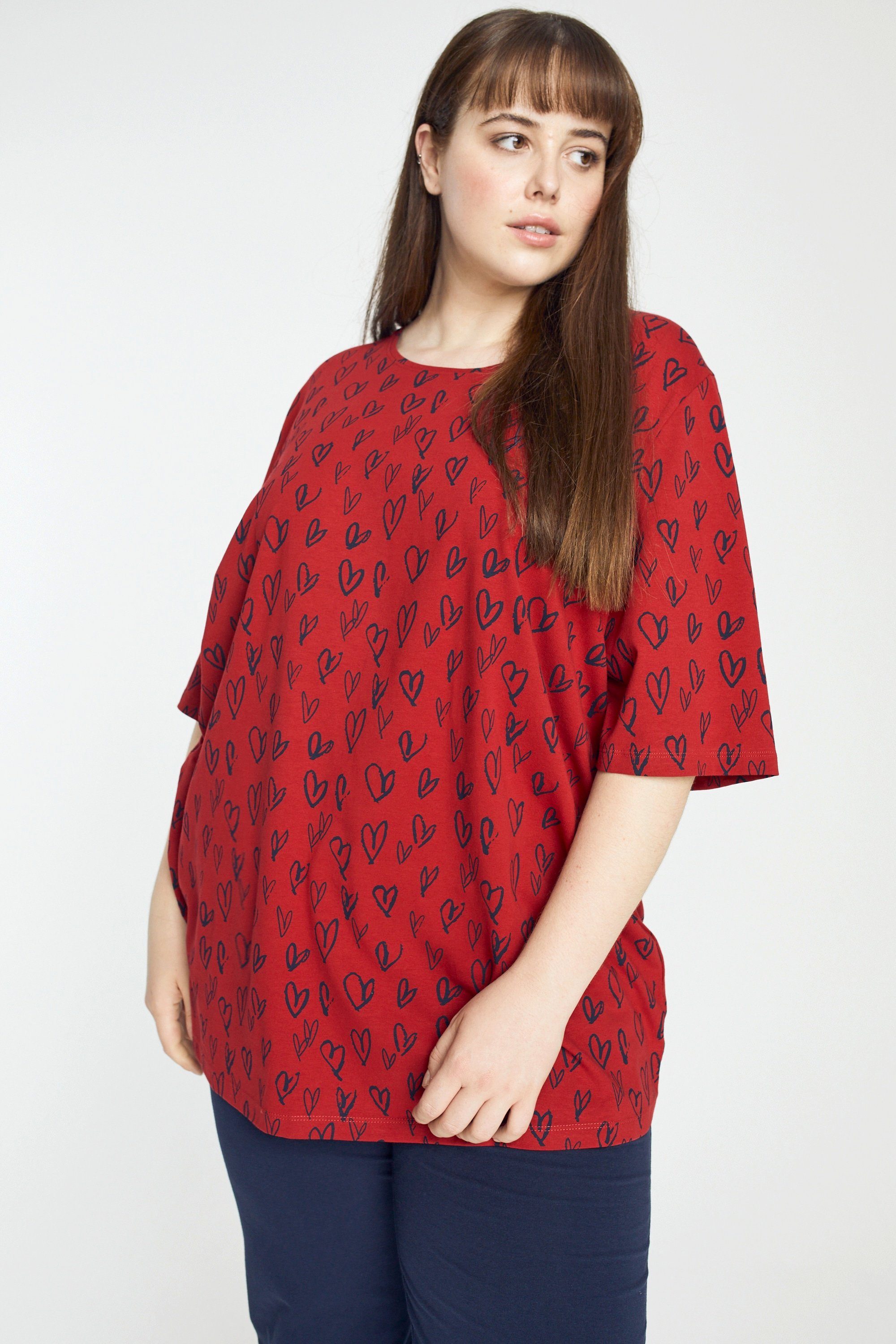 Ulla Popken Umstandsshirt Bellieva-T-Shirt Herz Stickerei Rundhals GOTS
