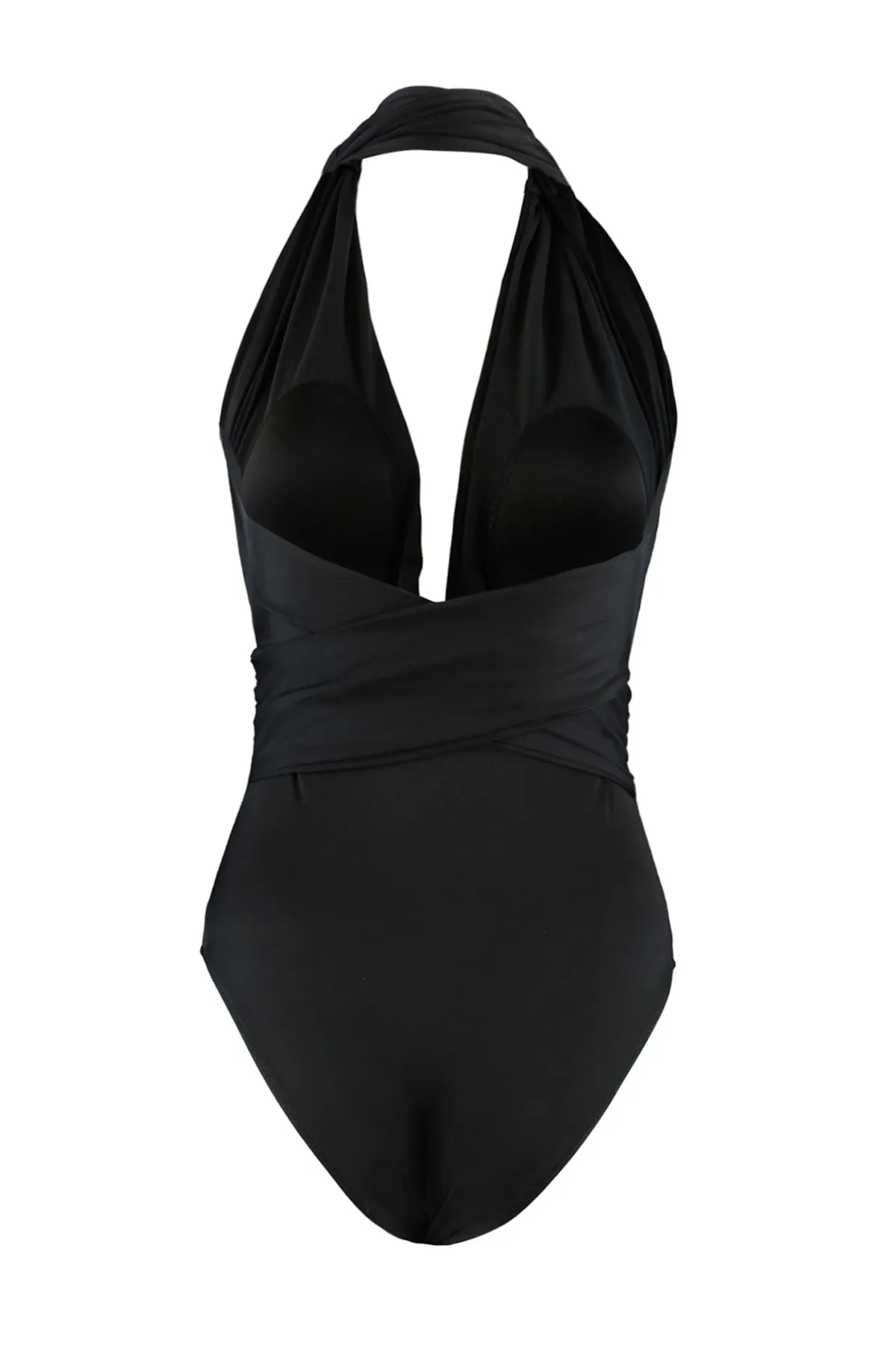 Trendyol Collection  Schwarzer tiefer, tief ausgeschnittener Drap-Hipster-Badeanzug mit Gürtel TBESS21MA0041