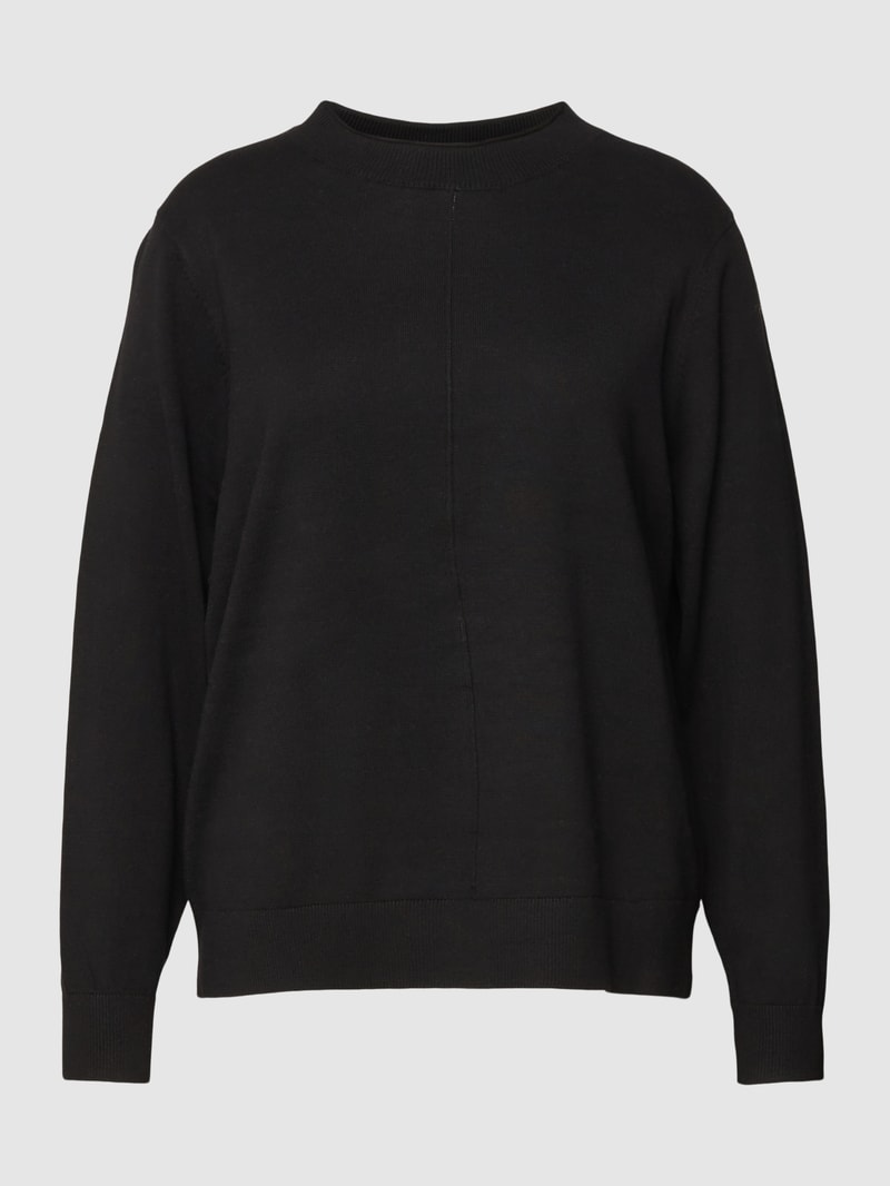 Sweatshirt mit geripptem Rundhalsausschnitt Modell 'Steh' in schwarz