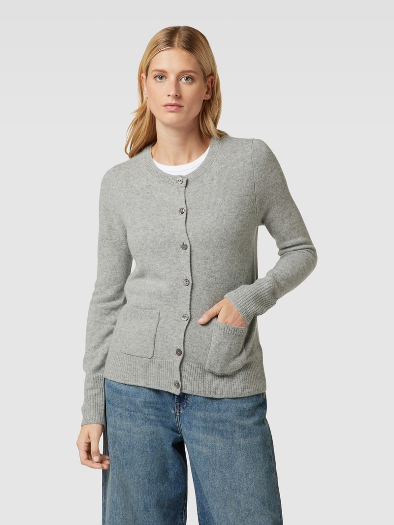 Strickjacke mit Knopfleiste und Eingrifftaschen in mittelgrau meliert