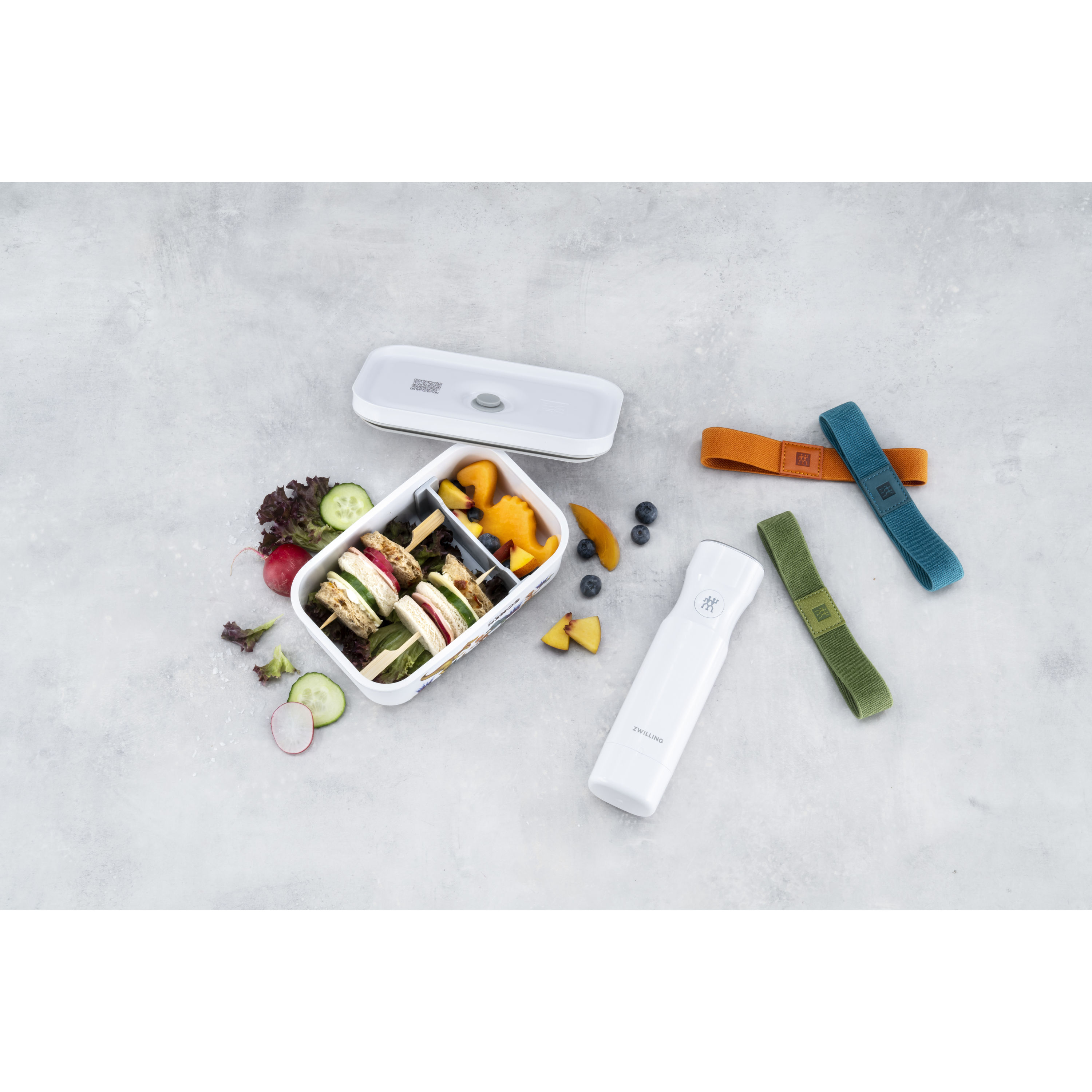 Vakuum Lunchbox DINOS M, Kunststoff, Weiß-grau