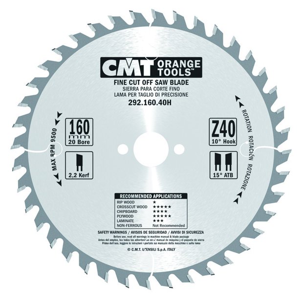 Lamă de ferăstrău CMT 292.160.40H HM cu dantură fină 160 x 20 x 40T