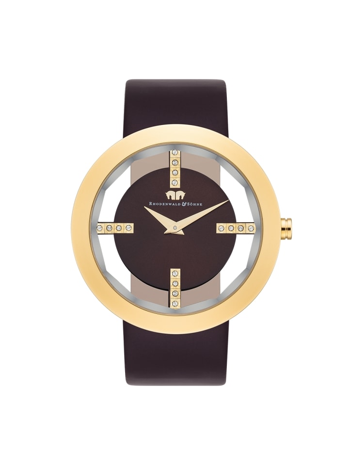 Rhodenwald & Söhne Damen Quarzuhr gelbgold Echtleder dunkelbraun in dunkelbraun günstig kaufen 18 cm