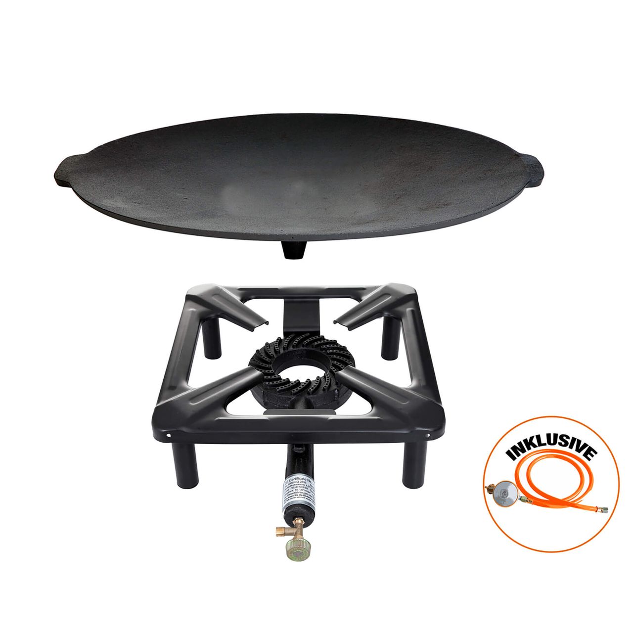 Allgrill Hockerkocher-Set (klein) ohne Zündsicherung mit Gusseisengrillschale Ø 45 cm