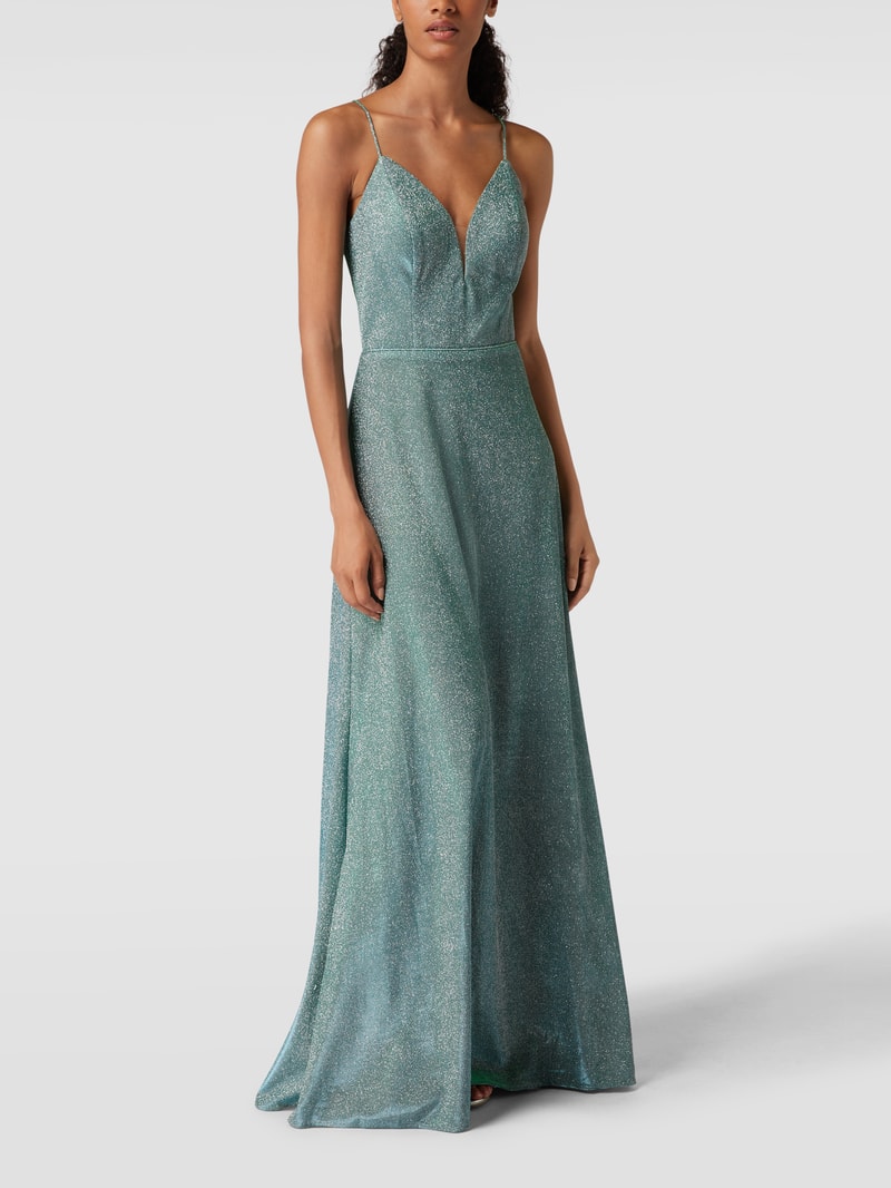 Abendkleid mit Effektgarn in grün