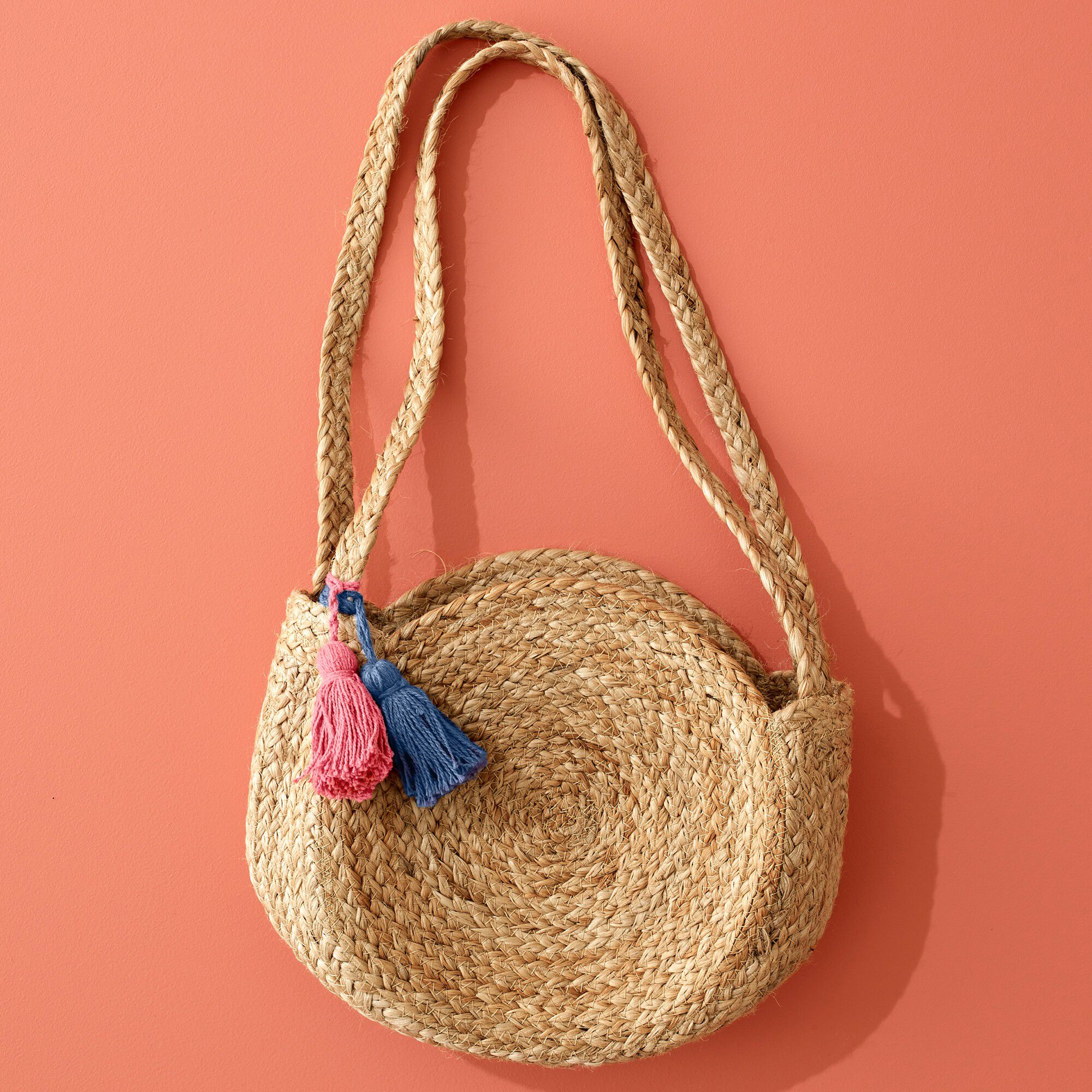 Sac rond en jute finition pompons Indian Summer