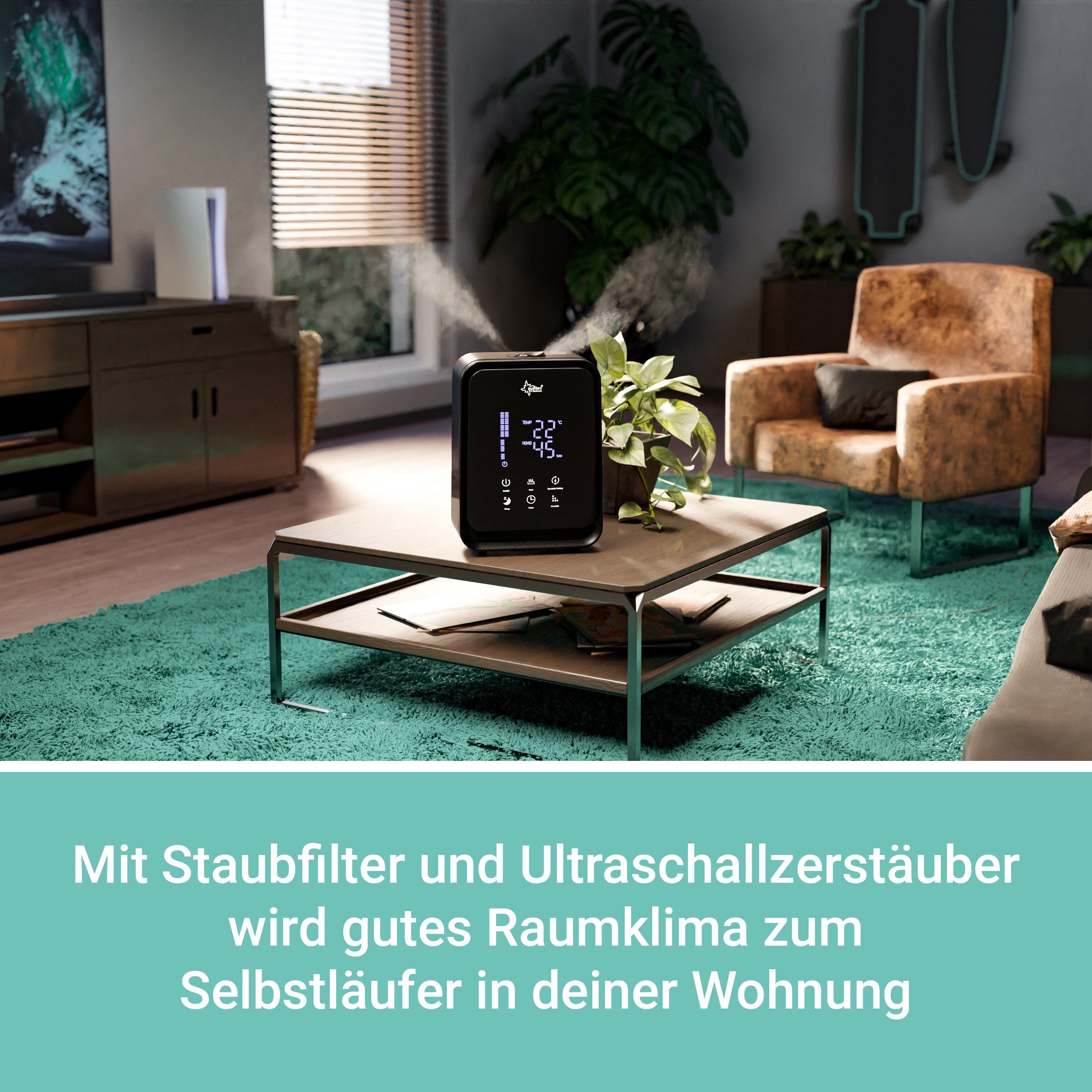 Suntec Wellness Luftbefeuchter Monsun 6000 black, 4,50 l Wassertank, Diffusor mit Aromafunktion, Ultraschallvernebler mit Auto-Abschaltung