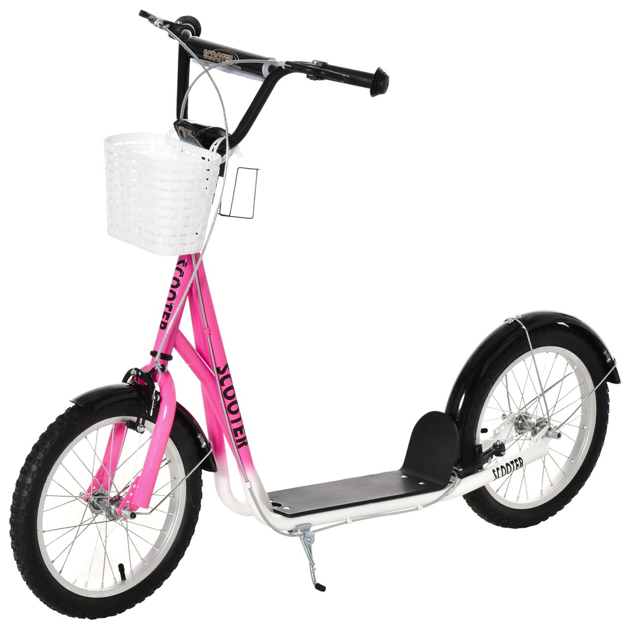 HOMCOM Kinderroller Scooter Tretroller mit Bremse Korb höhenverstellbar für 5-12 Kinder Roller Kickboard Aluminiumlegierung Gummi Rosa Weiß 139 x 58 x 90-96 cm