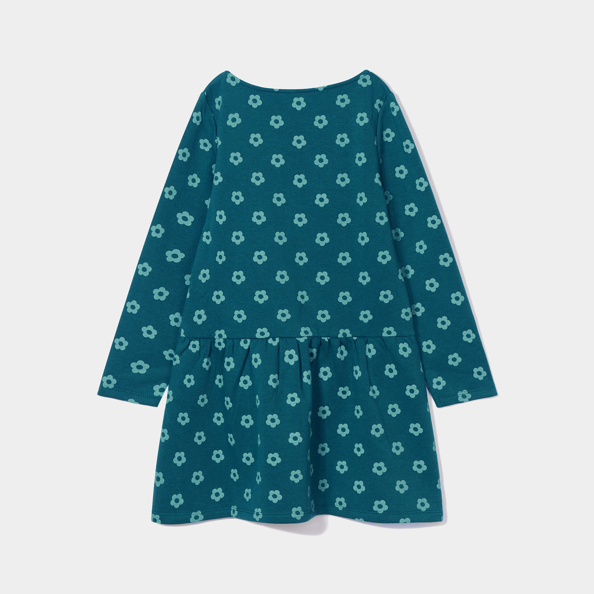 Robe molleton volantée manches longues vert foncé fille | La Halle