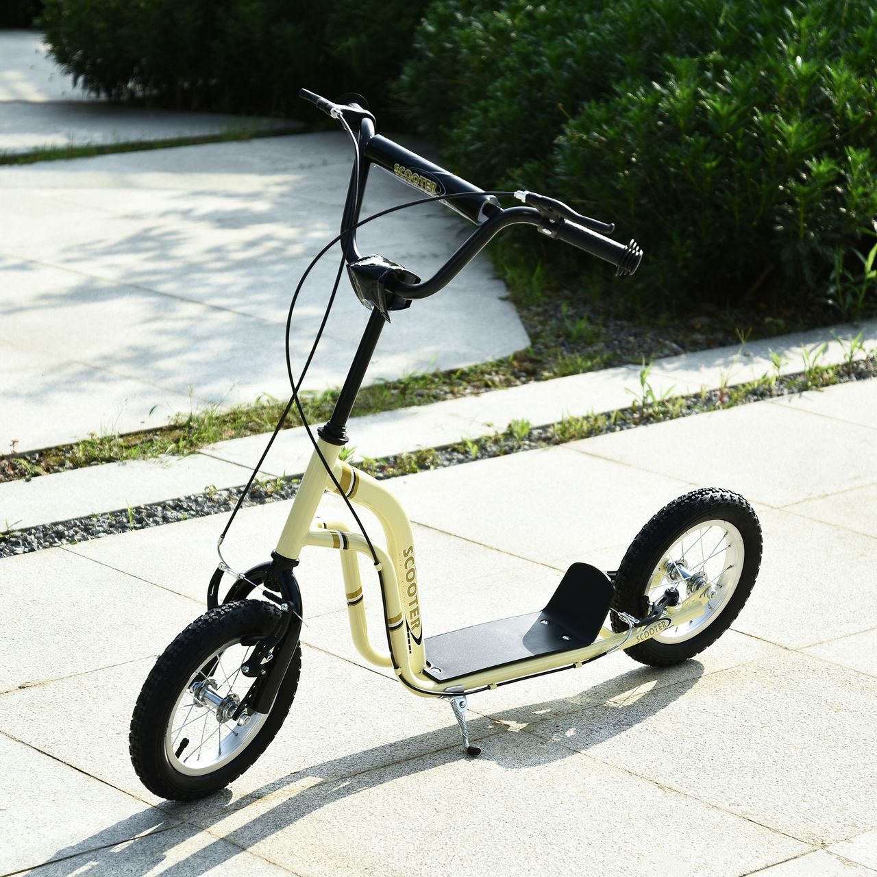 HOMCOM Kinderroller Scooter Tretroller Cityroller Kinder Roller Kickboard mit Luftreifen 12 Zoll Beige 120 x 58 x 80-85 cm
